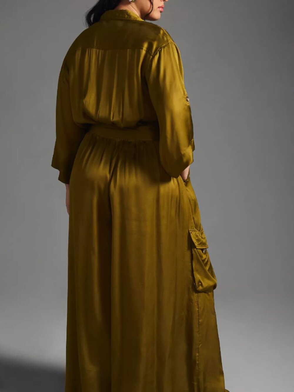 Anthropologie Plus Silky Cargo Jumpsuit (Green, 2X), - Picture 2 of 3